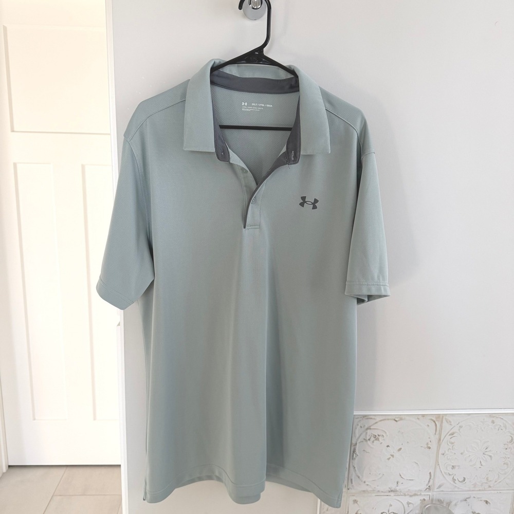 Under Armour Men's Golf Polo Shirt Grey Green Short Sleeve Loose Fit Sz 2XL Tall